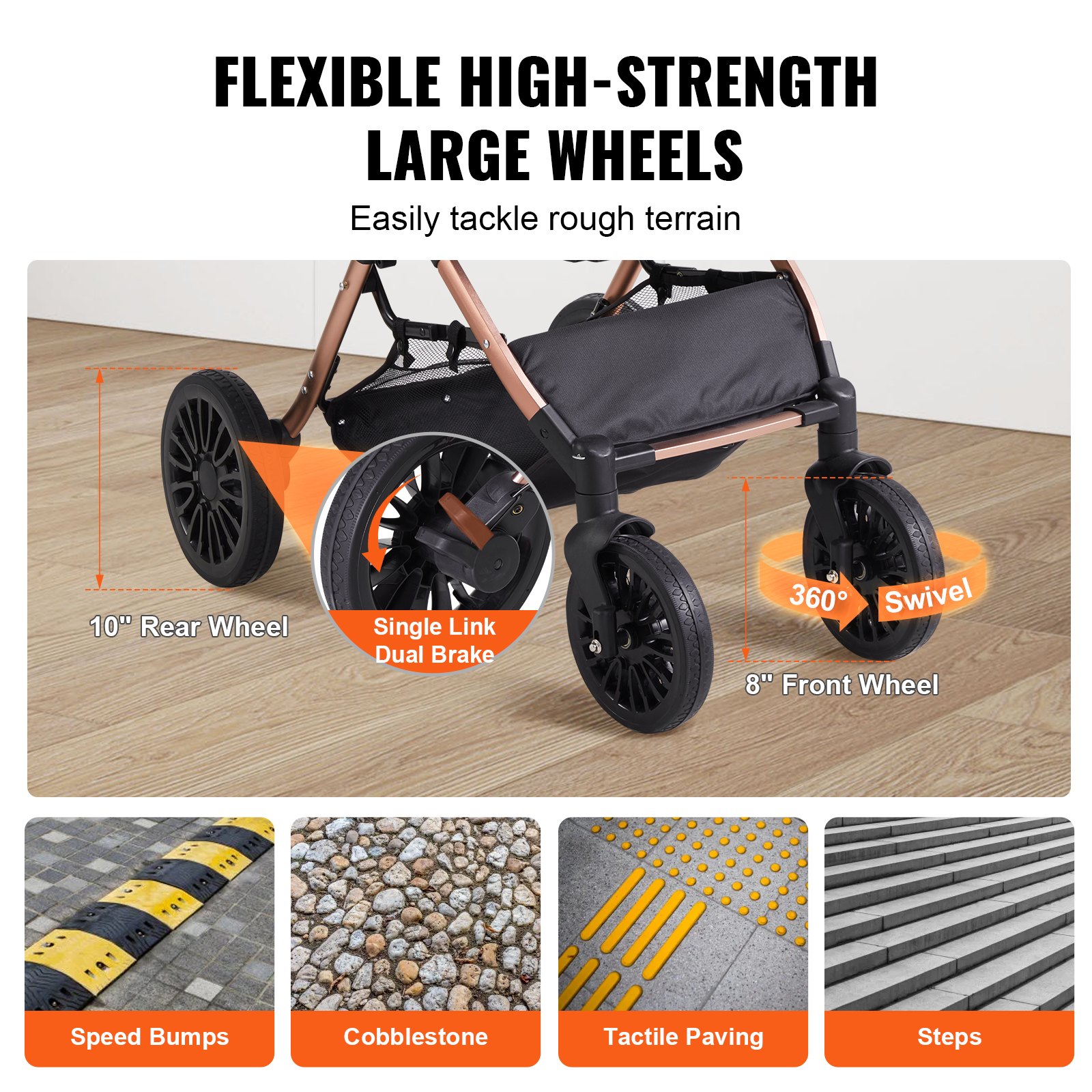 Pet Stroller, 4 Wheels Dog Stroller Rotate With Brakes, 66 Lbs Weight Capacity, Puppy Stroller With Detachable Carrier, Storage Basket And Pet Pad, For Small To Medium Sized Dogs, Black — image 5