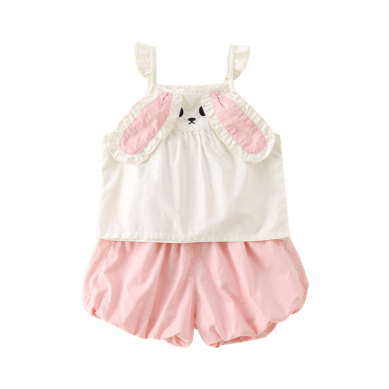 Cute Rabbit Cartoon Two-Piece Set for Babies, Sleeveless Top with Shorts — image 2