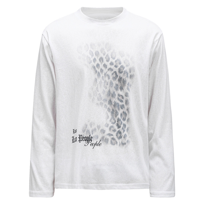White gradient gray leopard print digital long sleeved T-shirt for women — image 6