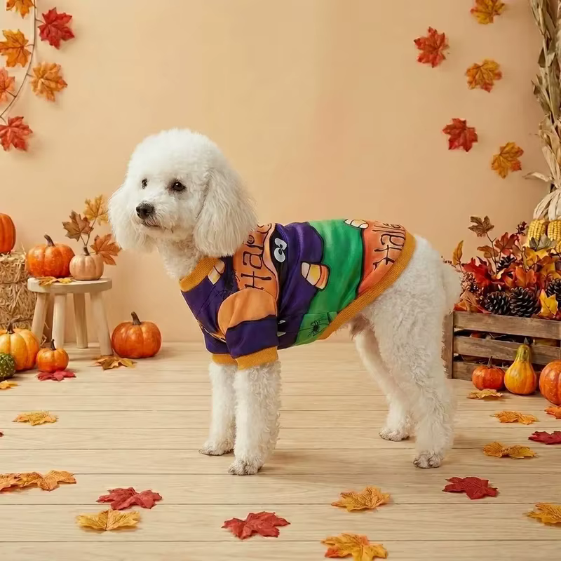 Happy Halloween Dog Shirt Monster Spider Candy Print Puppy Tee Soft Pet T-Shirt Holiday Outfit For Small Medium Dogs Cats Gift — image 1