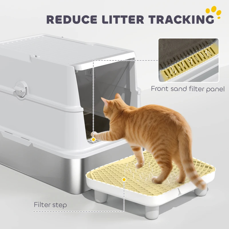 Larga Estantería de Limpieza de Box de Arena para Gatos Grandes con Cubierta Giratoria, Encierro Alto y Cuchara — imagen 4