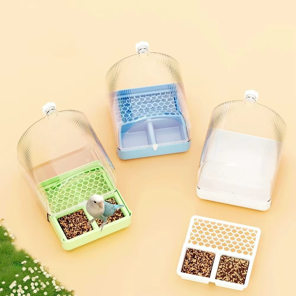 Transparent Bird Bath Cage Splash Proof Food Holder Box Bird Birdbath Feeder Bottom Drawer Screw Hooks Parrot Shower Box — image 2