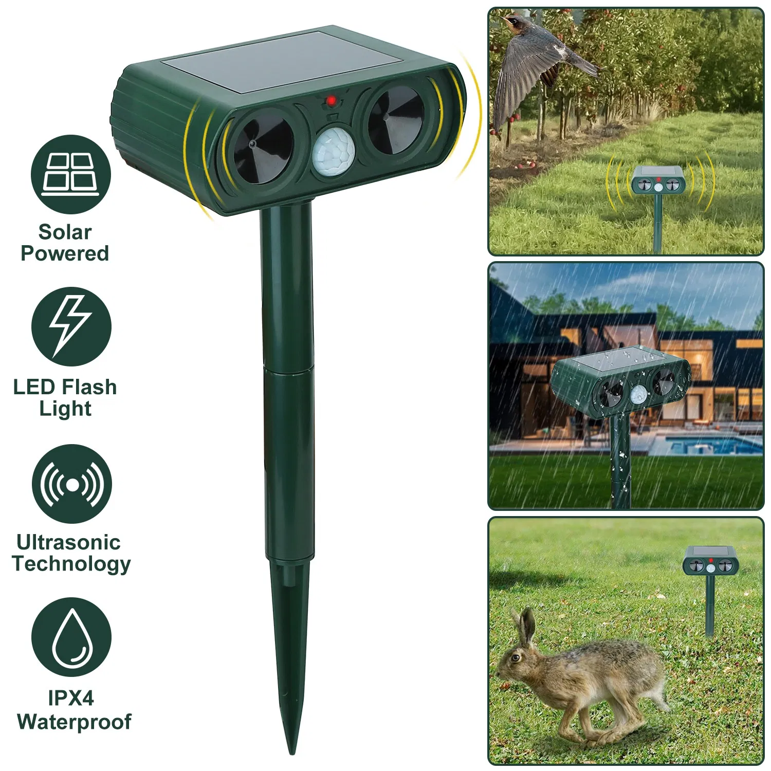 Ultrasonic Animal Repeller Solar Powered Motion Sensor Repellent IPX4 Waterproof Outdoor For Farm Garden Yard Repelling Deer Raccoon Cat Dog Rabbit Squirrel Bird — image 5