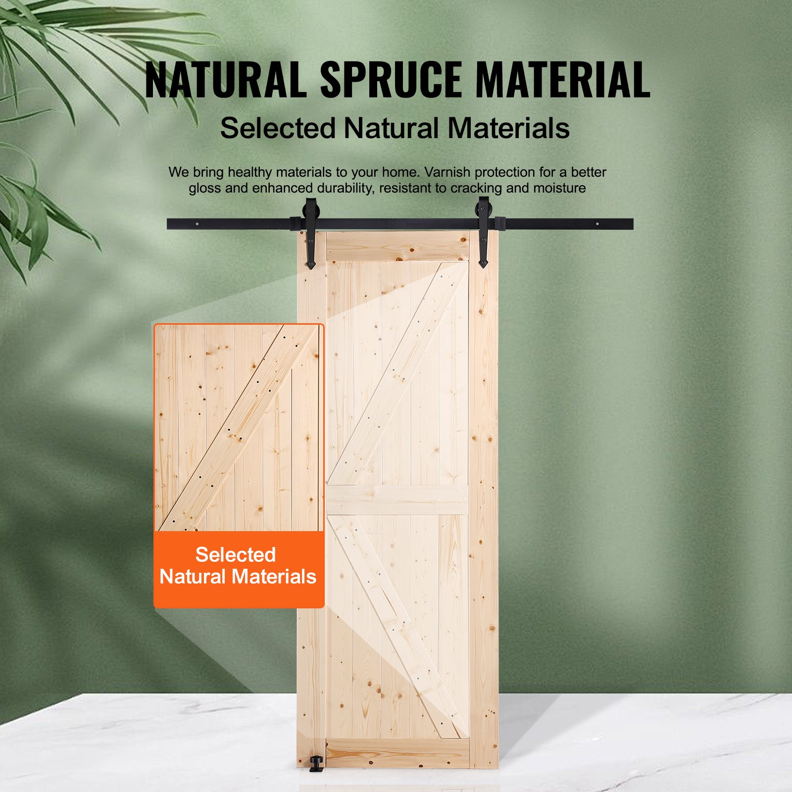 Kit de Puerta de Granja y Accesorios, 30" x 84", Puerta de Granja de Madera con Rodamiento Suave y Silencioso, Conjunto con Guía de Piso 8-en-1 y Manija, Tablero de Panel de Abeto de Alta Calidad, Fácil de Instalar — imagen 5