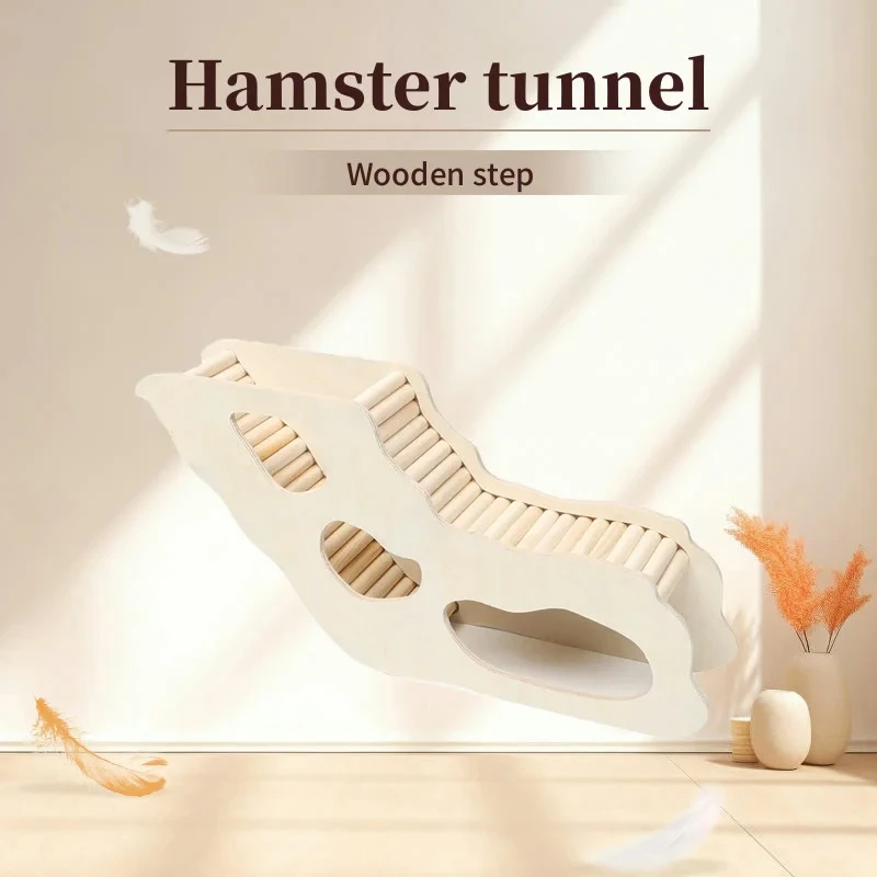 Wooden Hamster Tunnel with Climbing Ladder for Small Pets - Hideout Playhouse for Gerbils Mice Hamsters - Underground Shelter — image 1