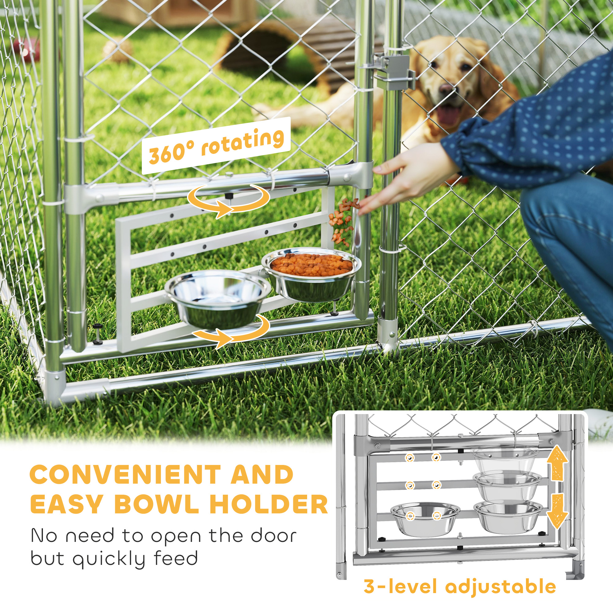 Outdoor Dog Kennel w/ Adjustable & Rotatable Bowl Rack, Waterproof UV-Resistant Cover, Secure Lock, 19.7 x 7.5 x 7.5 — imagen 7