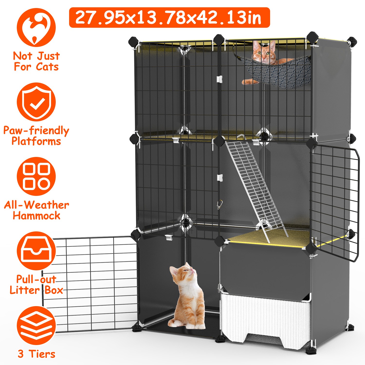 3 Tier Cat Cage Indoor With Litter Box Hammock Detachable Metal Wire Cat Kennel Cat House Cat Enclosure With Ladder For 1-2 Kittens — image 1
