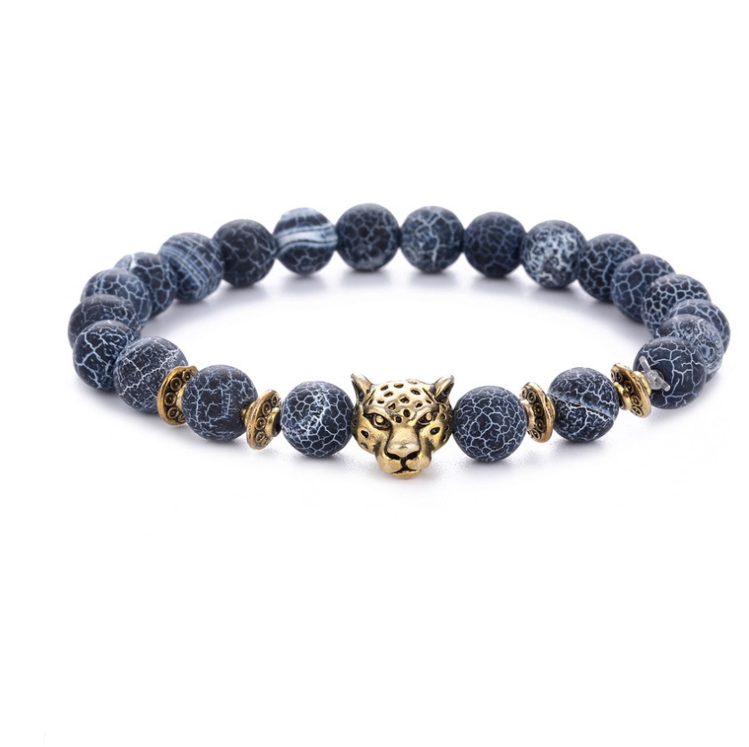 Pulsera de cuentas con cabeza de leopardo en ágata y aleación — imagen 1