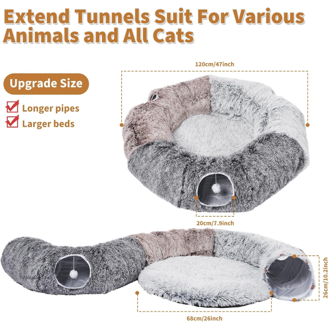 Túneles para Gatos Grandes para Hogares - Colchón Cálido y Túnel de Cueva con 20 Juguetes para Mascotas, Túnel en Dona y Conjunto Variedad de Juguetes para Kitten — imagen 6