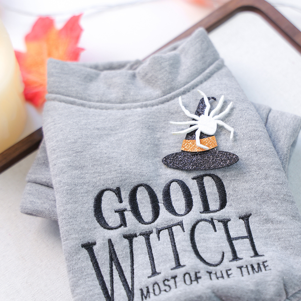 Pet Clothes Autumn Winter Small Dog Puppy Festival Letter Embroidery Good Witch Halloween Sweatshirt — image 5