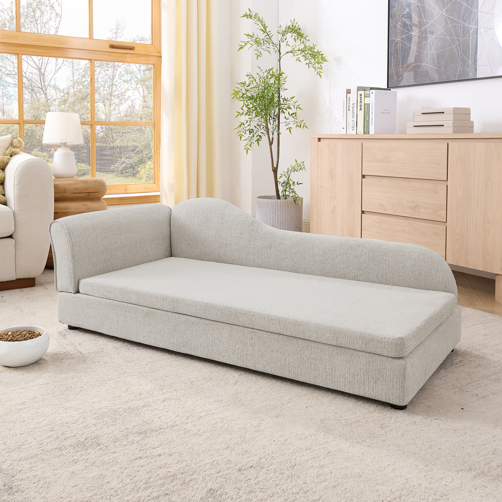Silla de Descanso para Perros Grandes - Espalda Onda Irregular Moderna, Un Brazo, Tela de Lino Transpirable y Rebotones Suaves - Beige — imagen 4