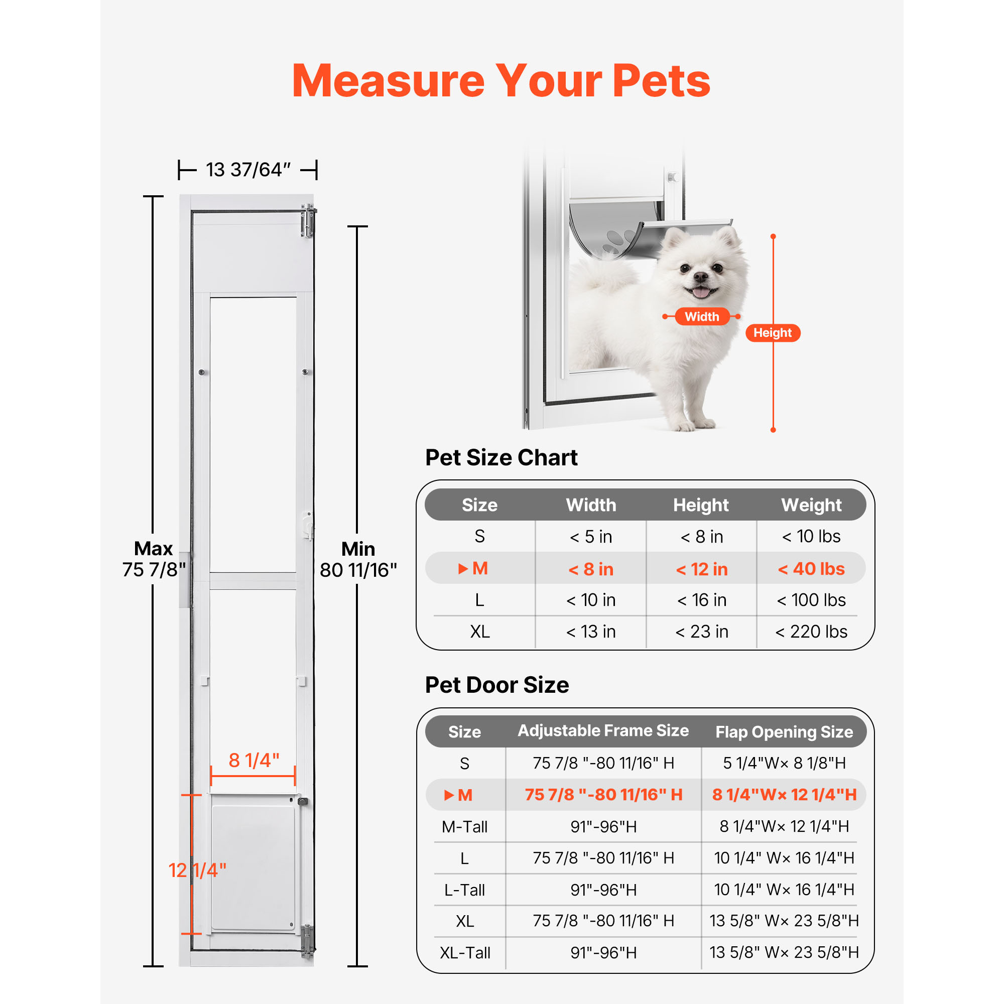 Puerta para Perros para Puertas de Vidrio Deslizantes, Altura Ajustable de 75.7 a 80.11 cm, Estructura de Aluminio con Ala y Cerradura, Diseño para Perros de Tamaño Mediano, Ideal para Inquilinos — imagen 4