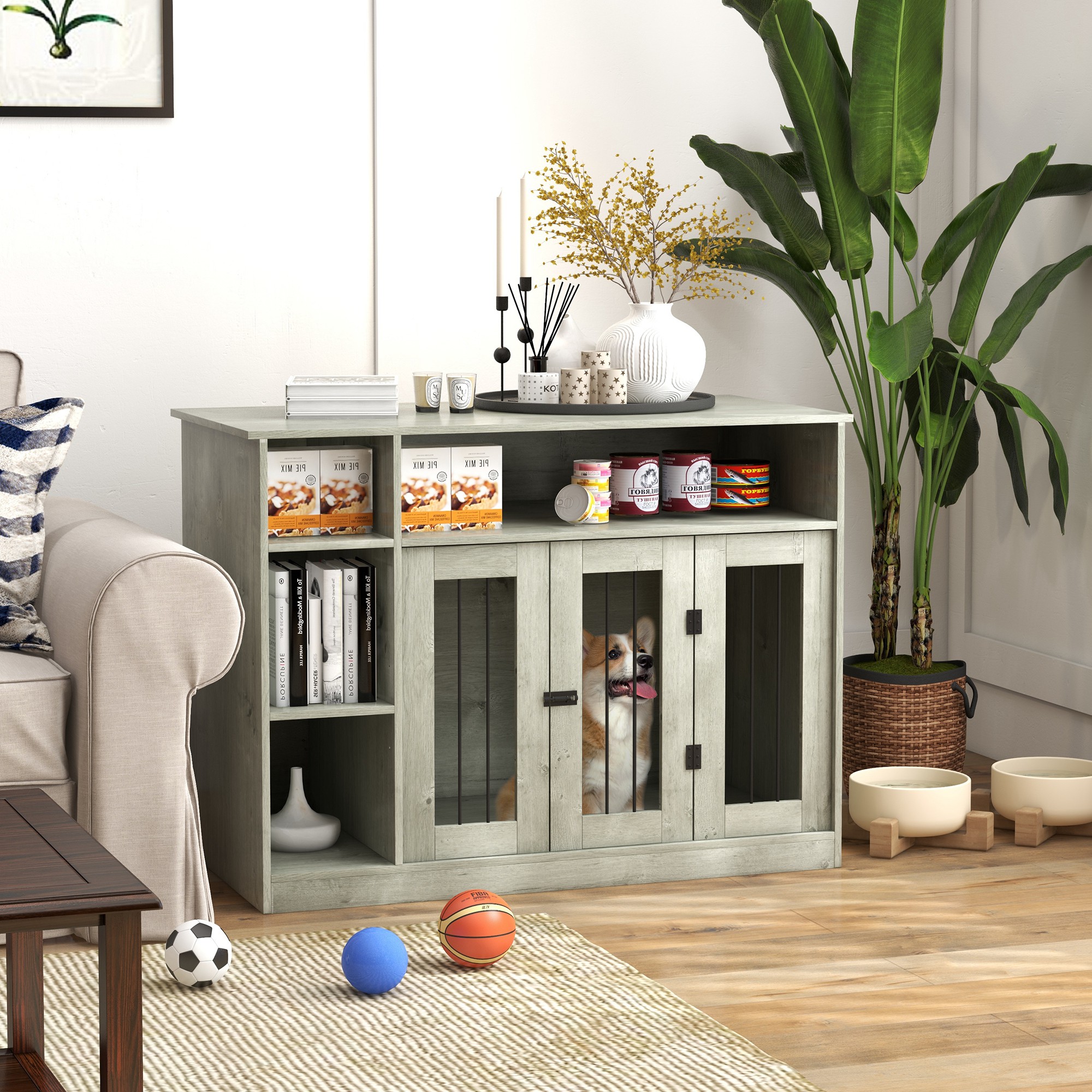 Caja de Perro para Mascotas Grandes con Almacenamiento, 47", Gris — imagen 8