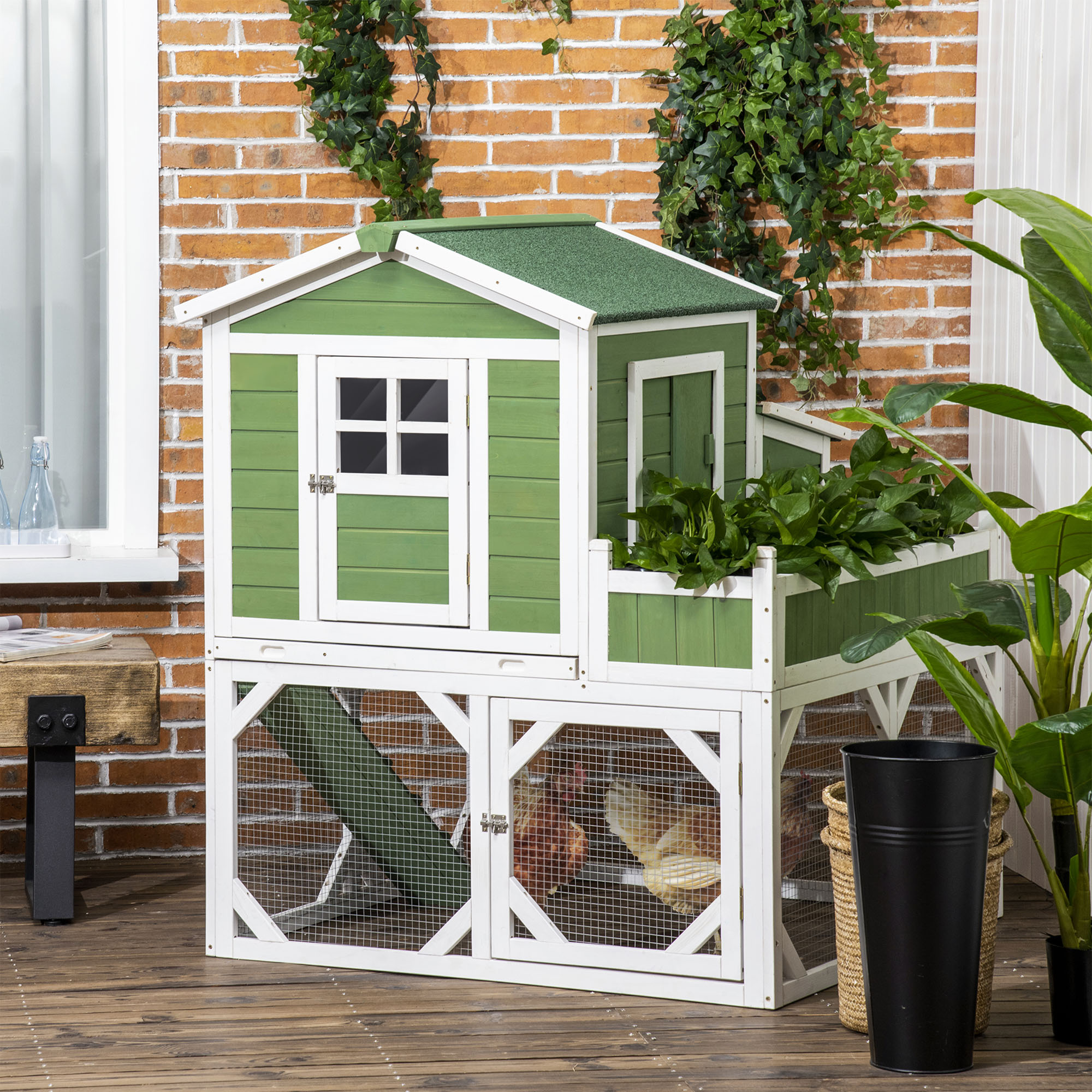 Gallinero Pequeño de 49" con Espacio de Jardín, Corral Exterior para Gallinas con Protección Climática, para 2-4 Aves, Verde — imagen 1