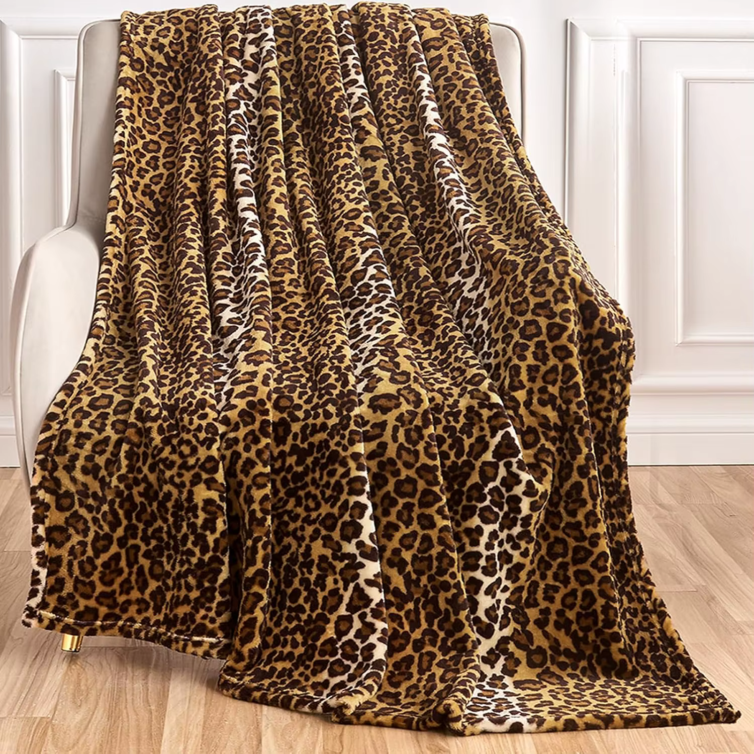 Edenleaf Leopard Print Blanket Super Soft Cozy Fleece Throw for Bed Sofa Travel Camping All Seasons Plush Cheetah Print x Dark B — image 1