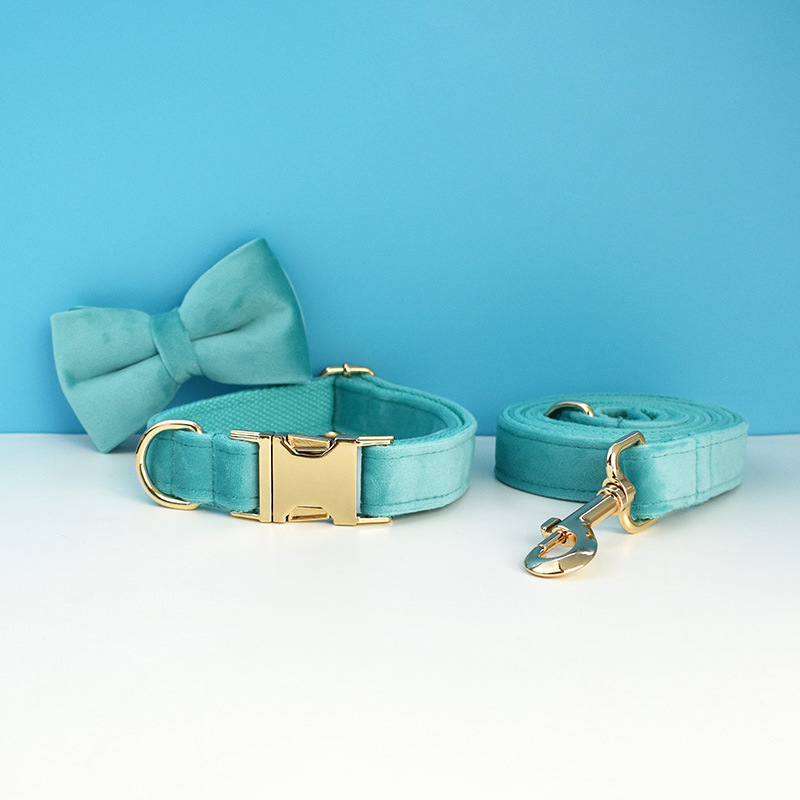 Green velvet medium-sized anti slip small dog golden fur collar traction rope — image 15