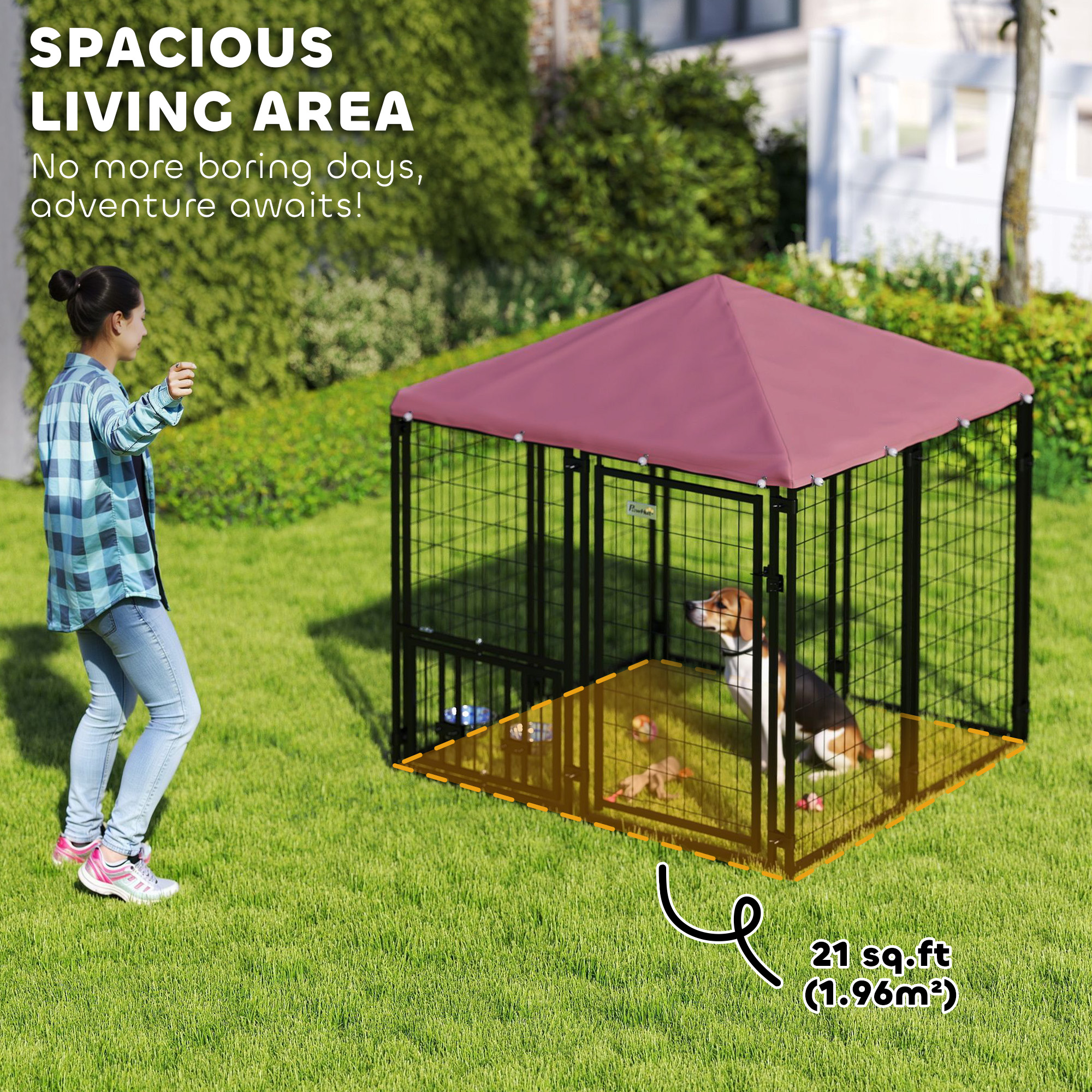 Welded Wire Outdoor Dog Kennel With 360° Rotating & 4 Levels Adjustable Bowls, Waterproof Cover, 4.6' X 4.6' X 5' — image 3