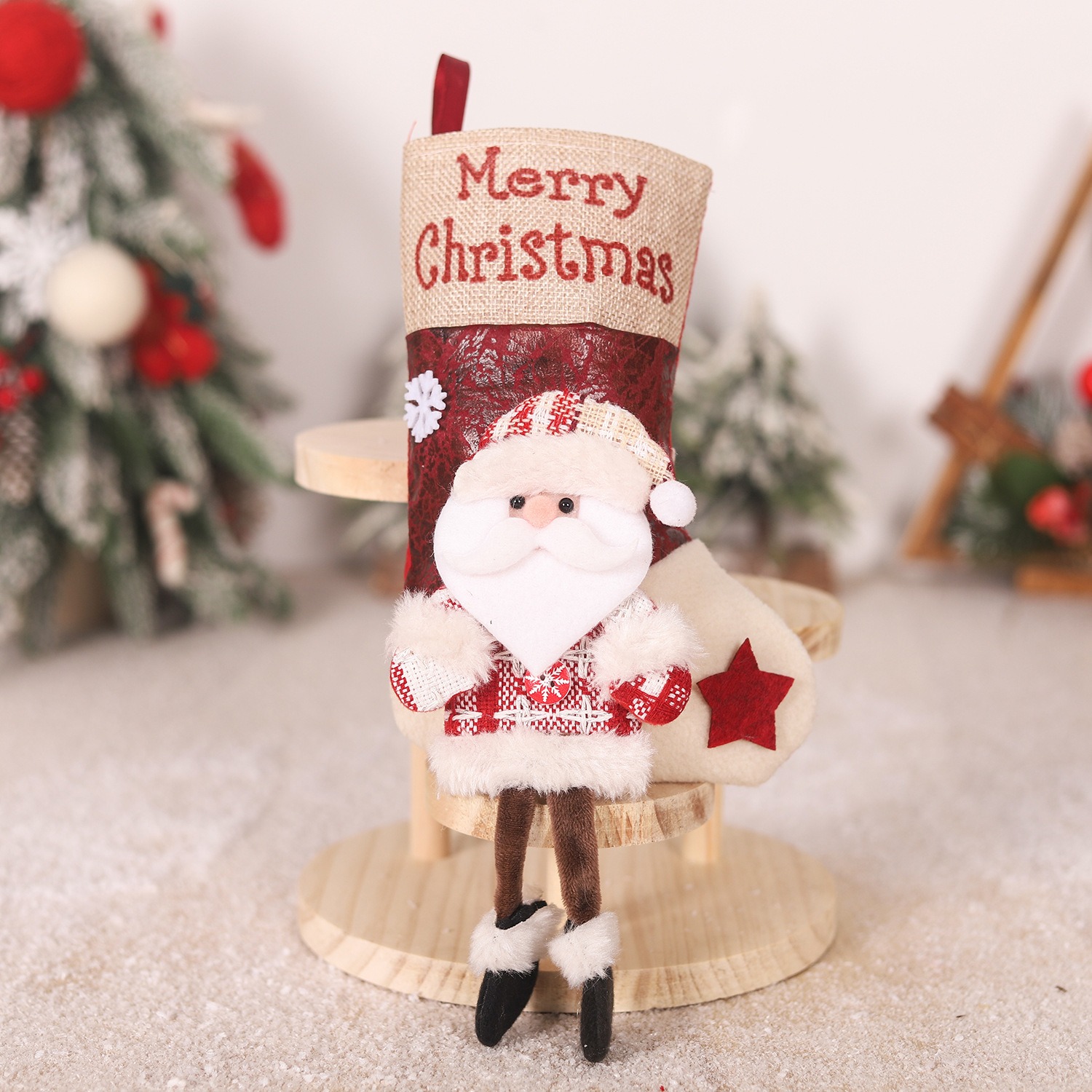 Christmas Children's Gift Linen Checkered Gift Bag Long Leg Old Man Snowman Elk Doll Christmas Socks — image 4