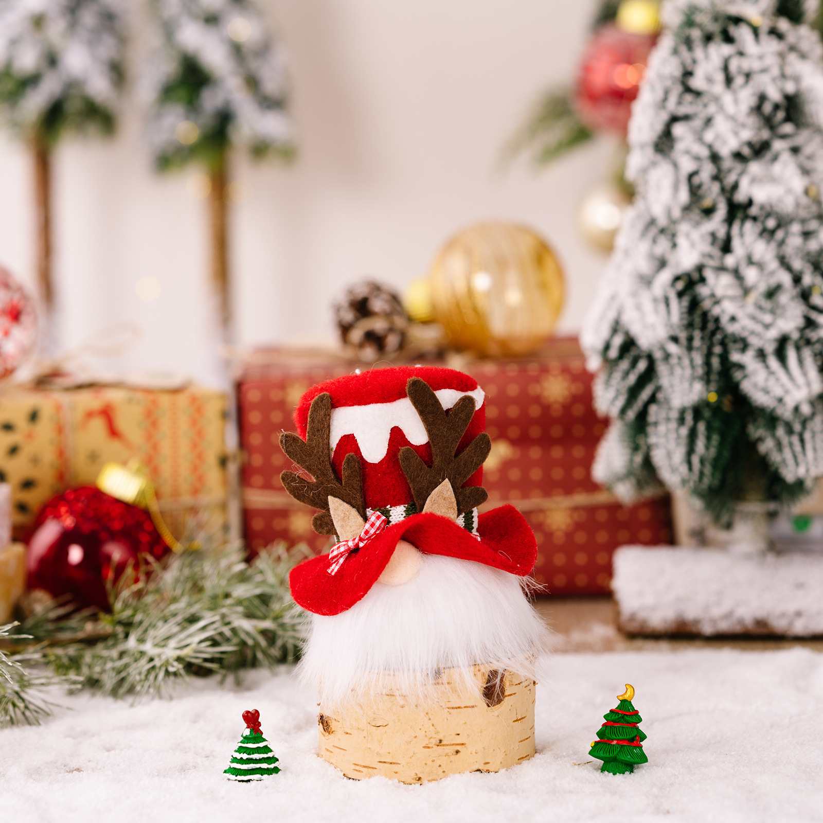 Christmas Decoration Reindeer Antler Bow Rudolph Light-Up Plush Ornament Holiday Atmosphere Hanging Decor — image 8