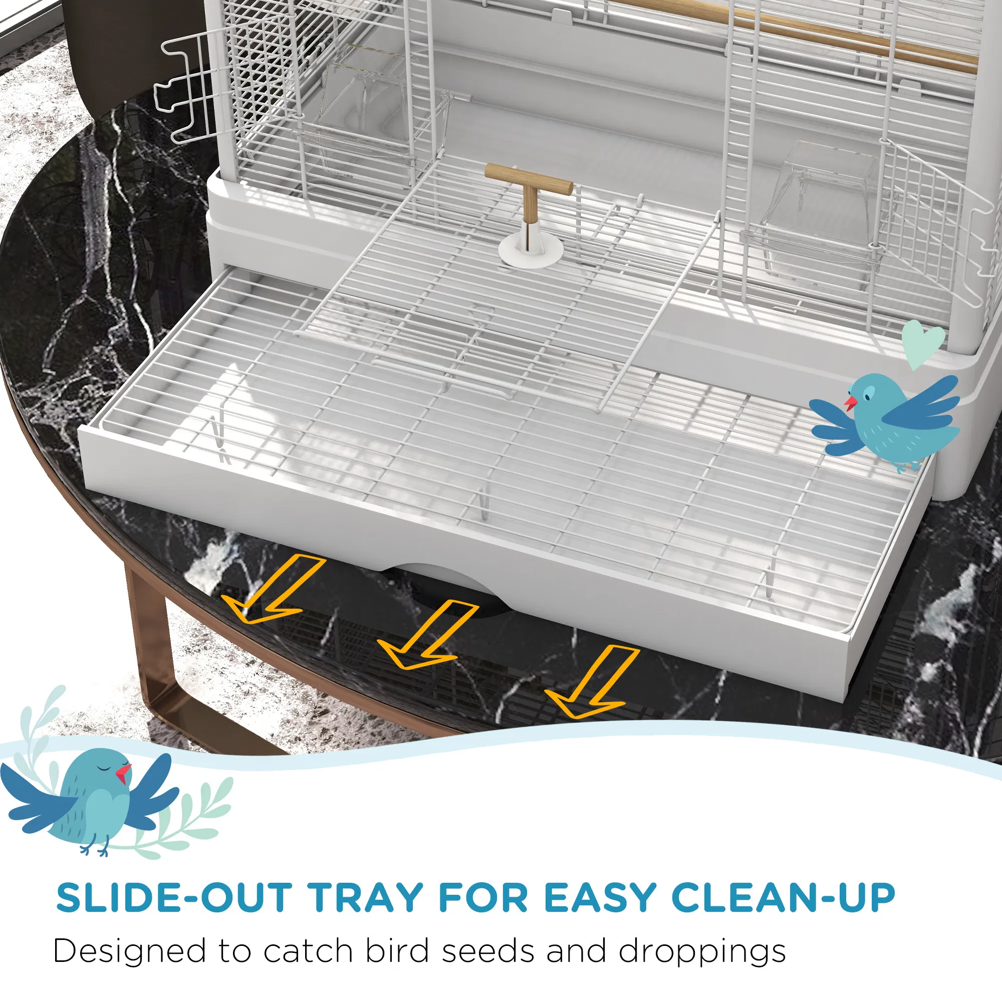 22" Bird Cage for Budgie Finches Canaries Love Birds with Wooden Stands, Slide-Out Tray, Handles, Food Containers, White — image 2
