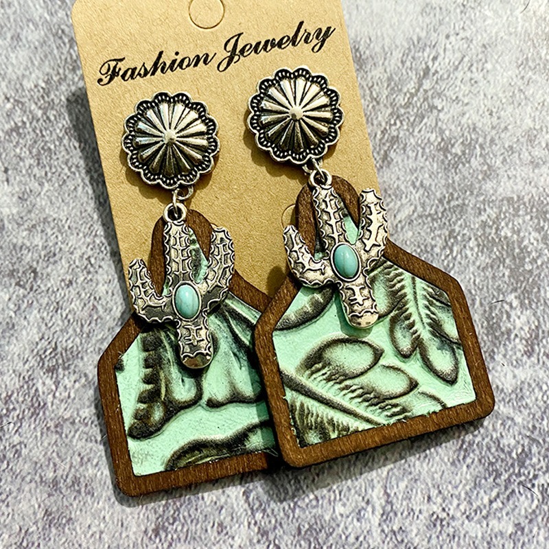 Vintage Western Earrings Bohemian Genuine Leather Cowhide Horse Hair Cow Brand Fashion Panel Earrings — image 11
