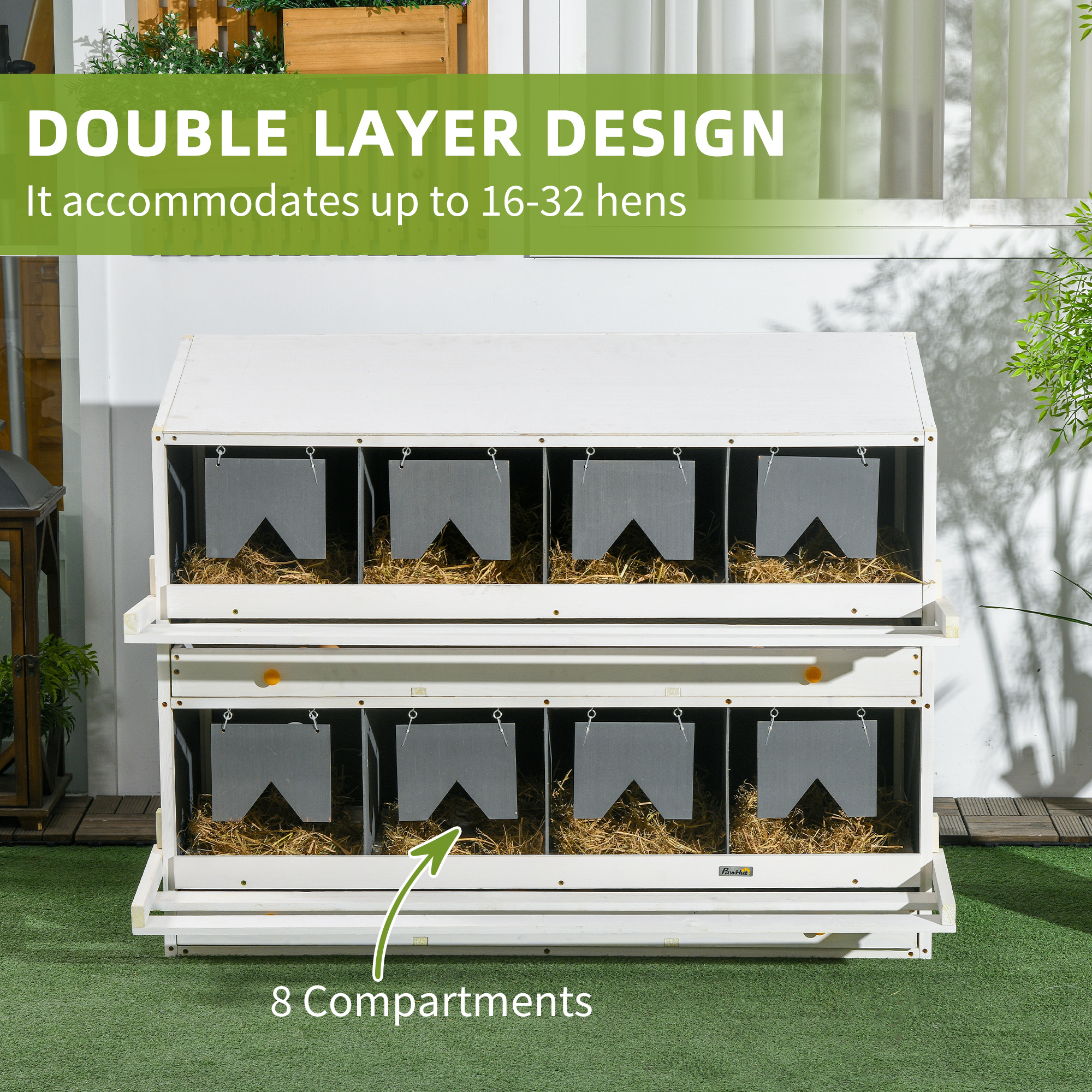 Chicken Nesting Box, 8 Compartment Wood Laying Boxes For Chicken Coop With Egg Collection Trays Perches For 16-32 Hens — imagen 3