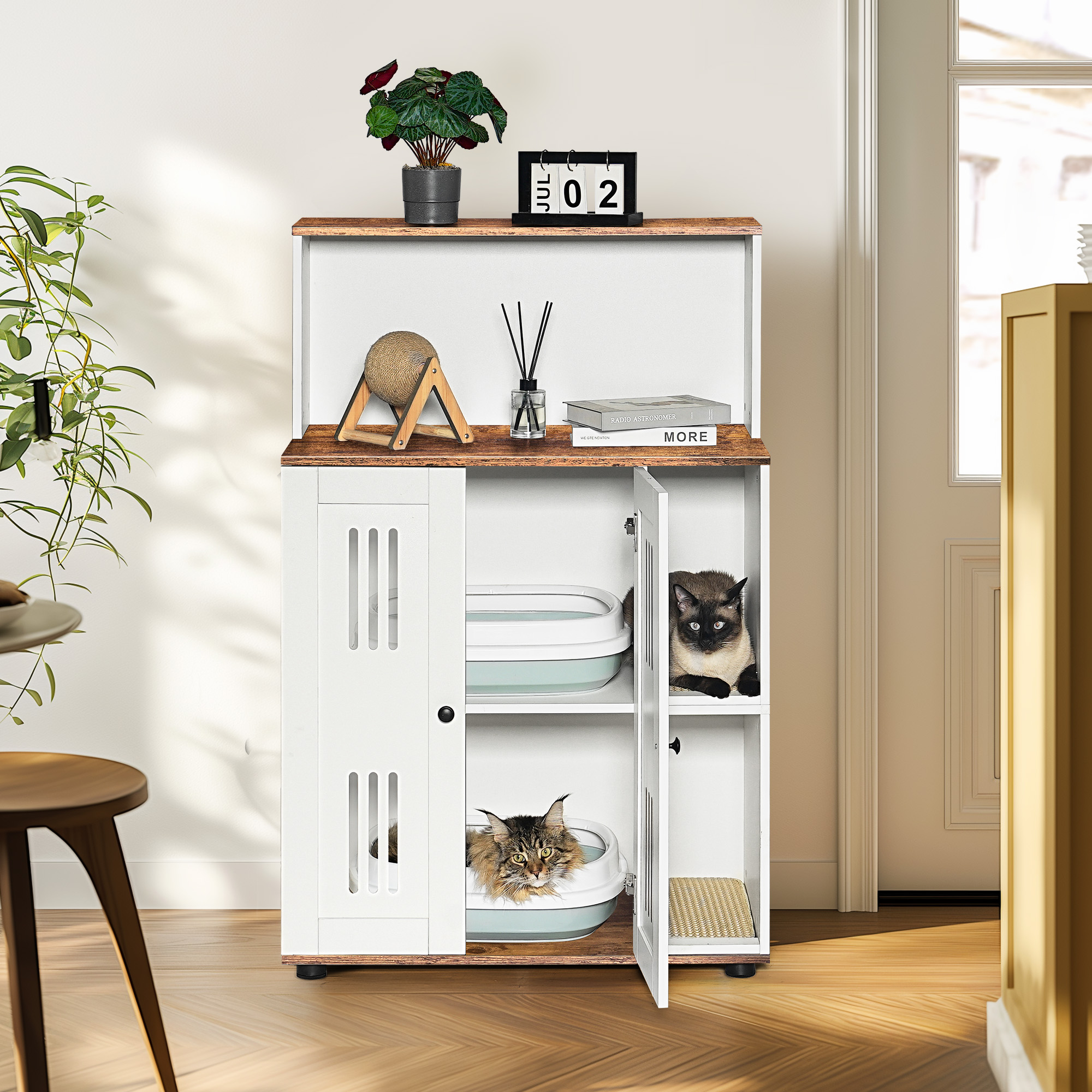 Caja de Arena Oculta para 2 Gatos, Mueble Escondido para Felinos, Cabaña de Arena Doble, Usable como Mueble Lateral y Baño — imagen 5