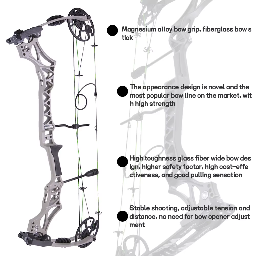 Kit de Arco Compuesto y Flechas 30-70lbs, Arco para Diestros, Aleación de Magnesio de Alta Resistencia, Reducción de Tensión 80%, Accesorios para Caza, Tiro, Entrenamiento y Práctica — imagen 3