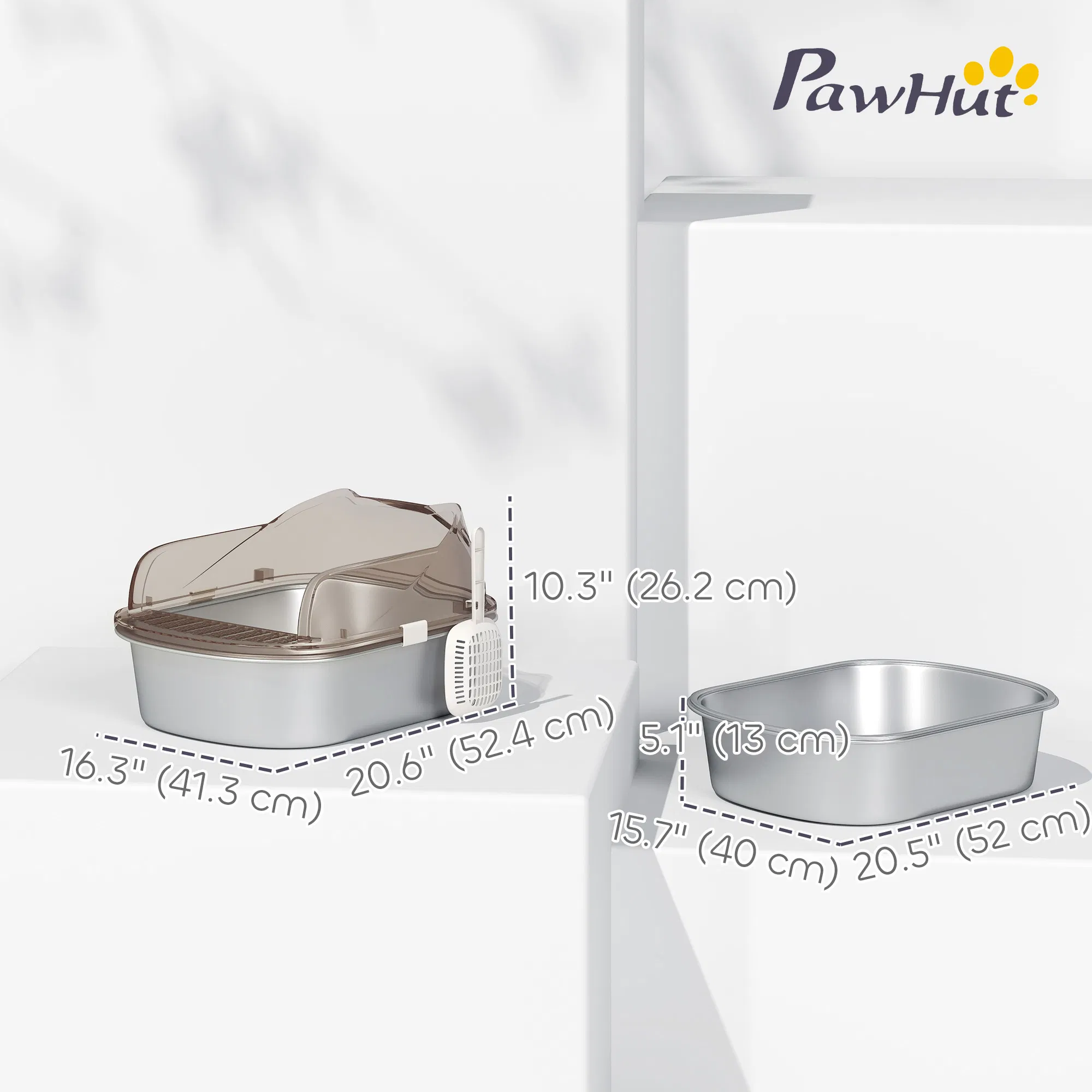 Stainless Steel Cat Litter Box with High Sided Enclosure, Steps & Scoop, Non-Sticky & Anti-Urine Leakage, Easy Cleaning — image 2