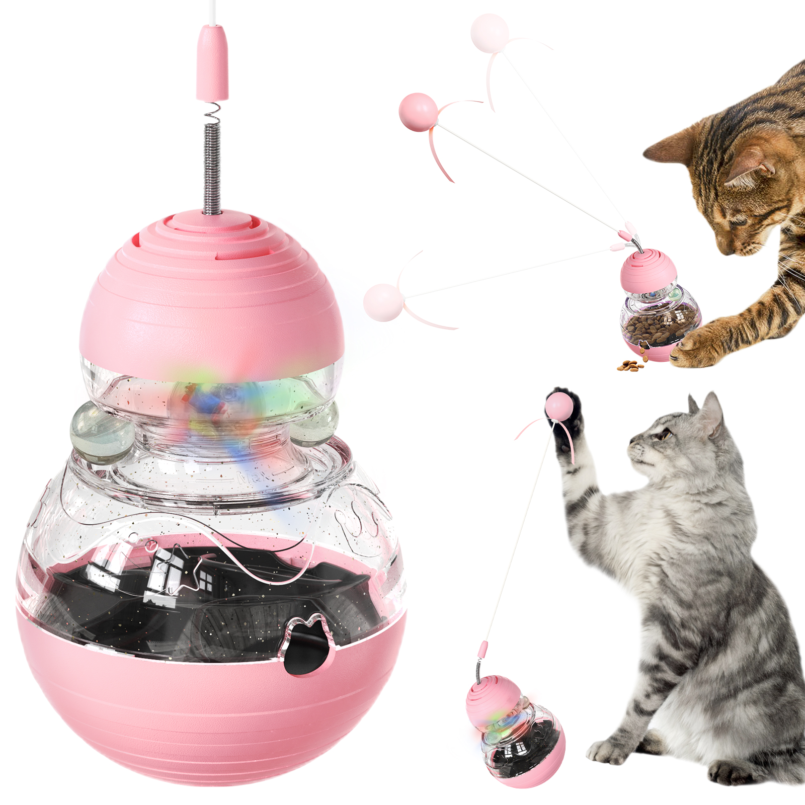 The tumbler spins a cat teaser stick and emits a glowing cat toy food dispenser — image 2
