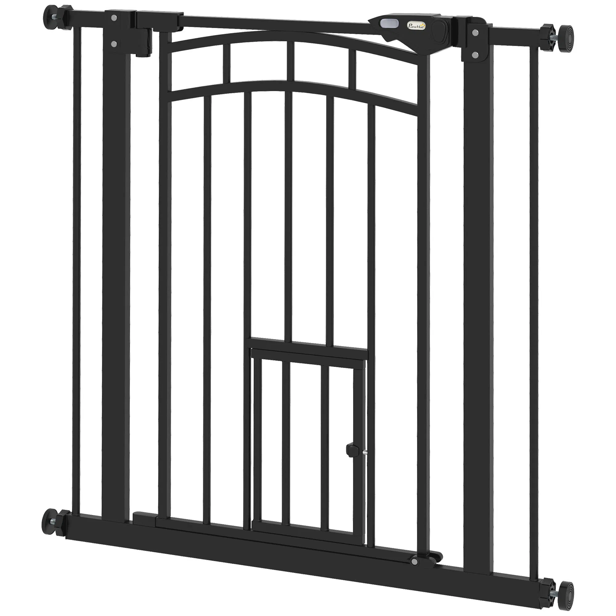 Auto-Close Pet Gate, Stair Gate with Cat Door, Double Locking for Doorways Hallways Stairs, Fits 29"-31.5" Wide, Black — image 1