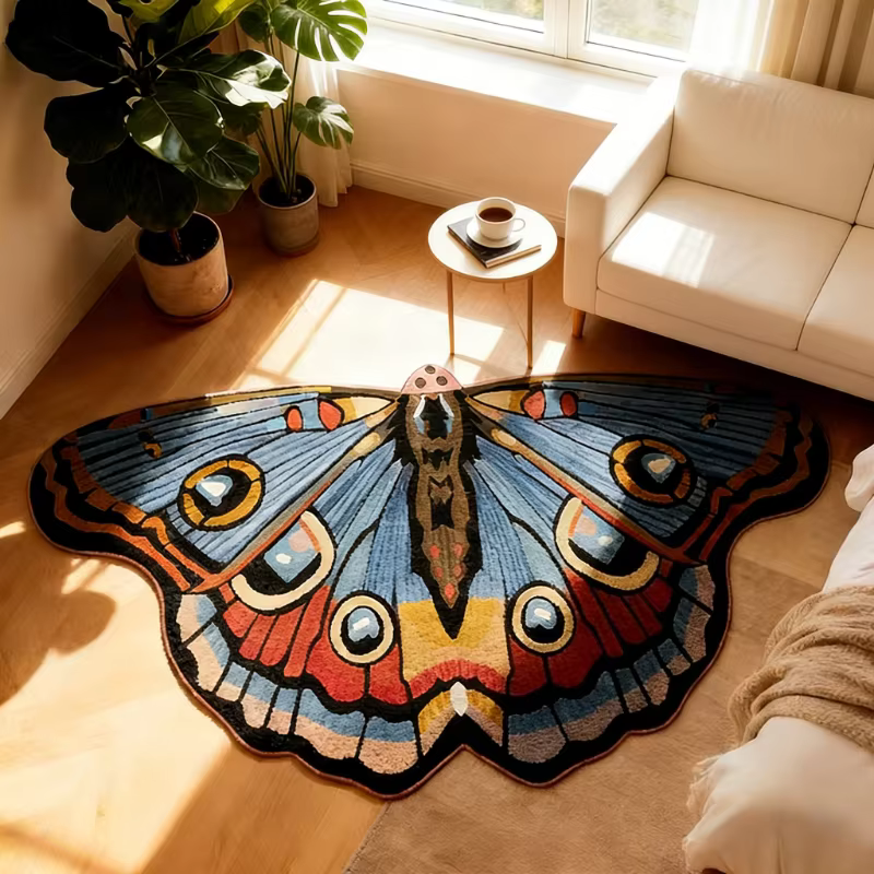 Móveis de Tapete con forma irregular para sala de estar, patrón de mariposa para decoración de dormitorio suave y acogedor tapete de piso grueso para sofá — imagen 4