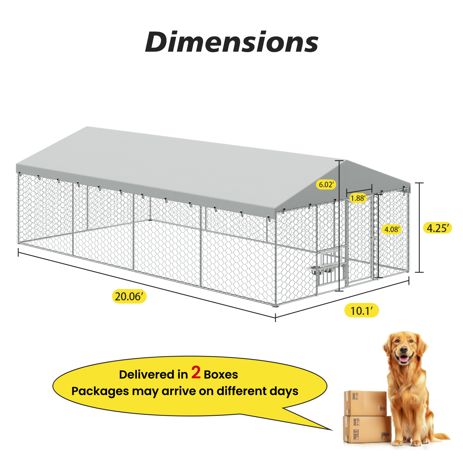 Large Outdoor Dog Kennel with Canopy, Heavy Duty Galvanized Steel Frame, Waterproof Cover, Built-in Elevated Feeding Bowls, Escape-Proof Lockable Pet Playpen for Large Dogs & Multiple Animal — image 13