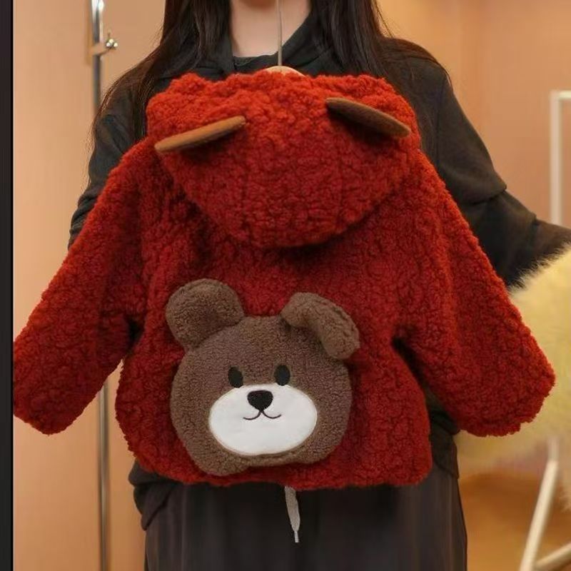 Girls' Cute Bear Print Thickened Fleece Lined Winter Jacket — image 5