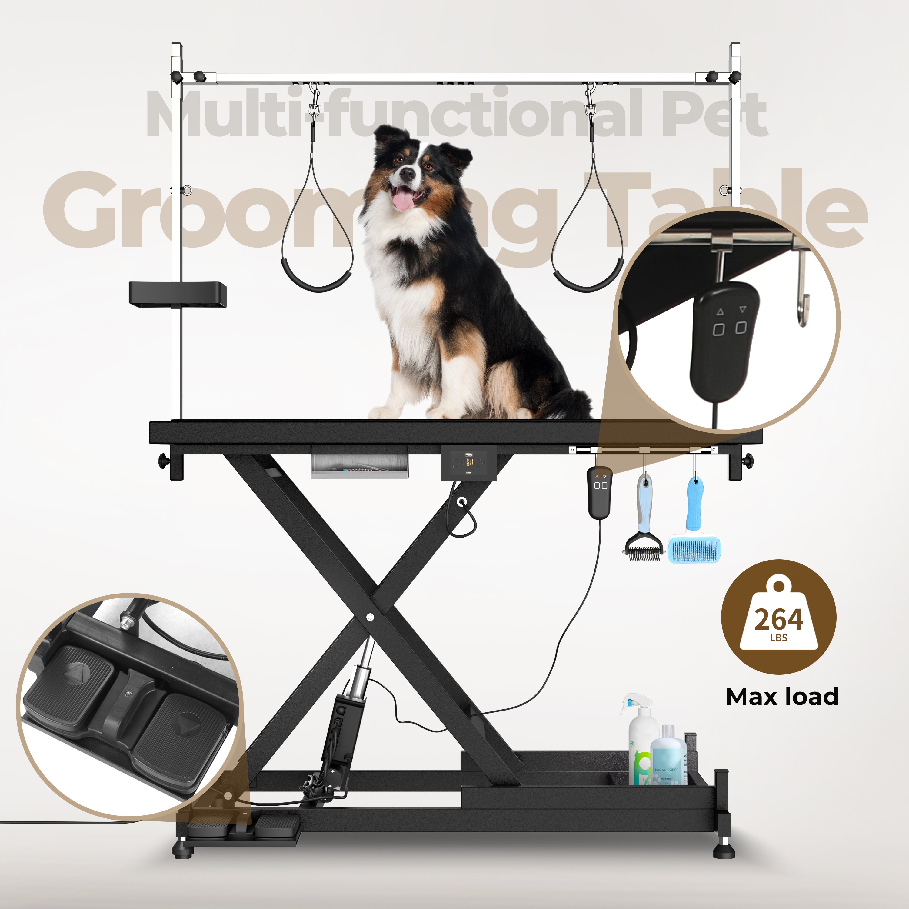 Mesa de Afeitado Eléctrica para Mascotas Super Deluxe, 110V/220V, Altura Regulable, Color Negro — imagen 5