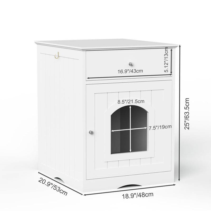 Caja de Arena para Gatos en Madera Blanca con Caja y Mesa Lateral, Encierro Interior para Hogar — imagen 4