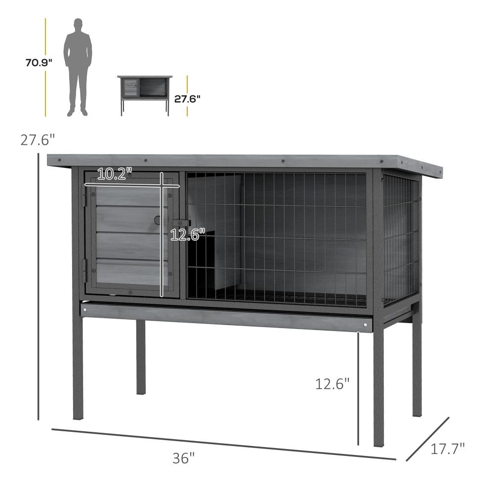 Casa para Conejos de Madera Elevada con Plataforma Anti-Escapes, Gris — imagen 5
