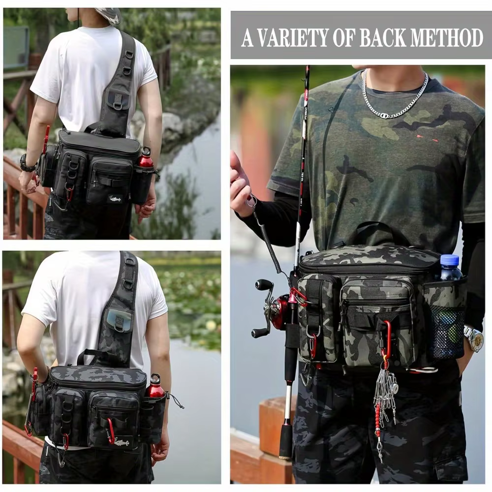 Mochila de Equipo de Pesca Bolsa de Cintura para Pescar Bolsa de Hombro para Equipo de Pesca - Perfecto para Pesca, Acampada, Senderismo y Más — imagen 2