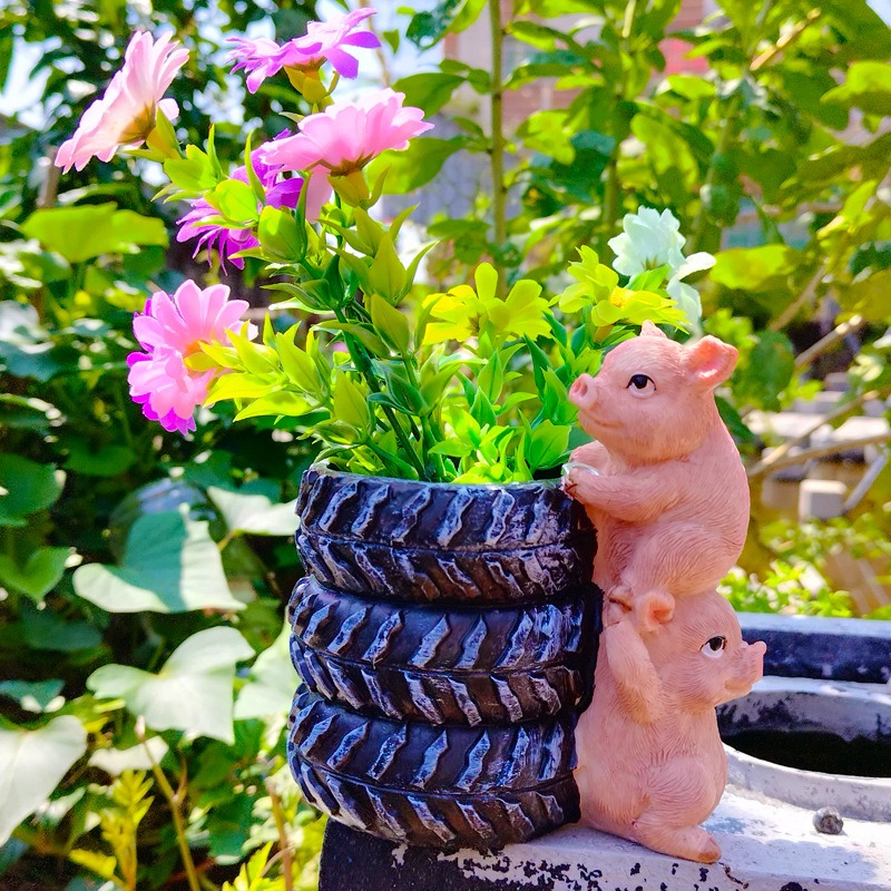 Creative and Cute Pig Tire Flower Pot Courtyard Garden Decoration — image 5
