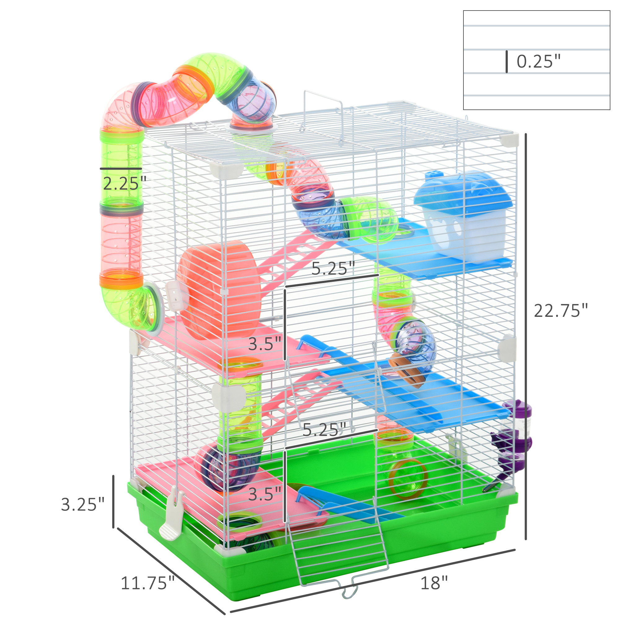 Jaula para Hámster de 5 Niveles, Transportadora Portátil para Mascotas con Rueda de Ejercicio y Tubo — imagen 7