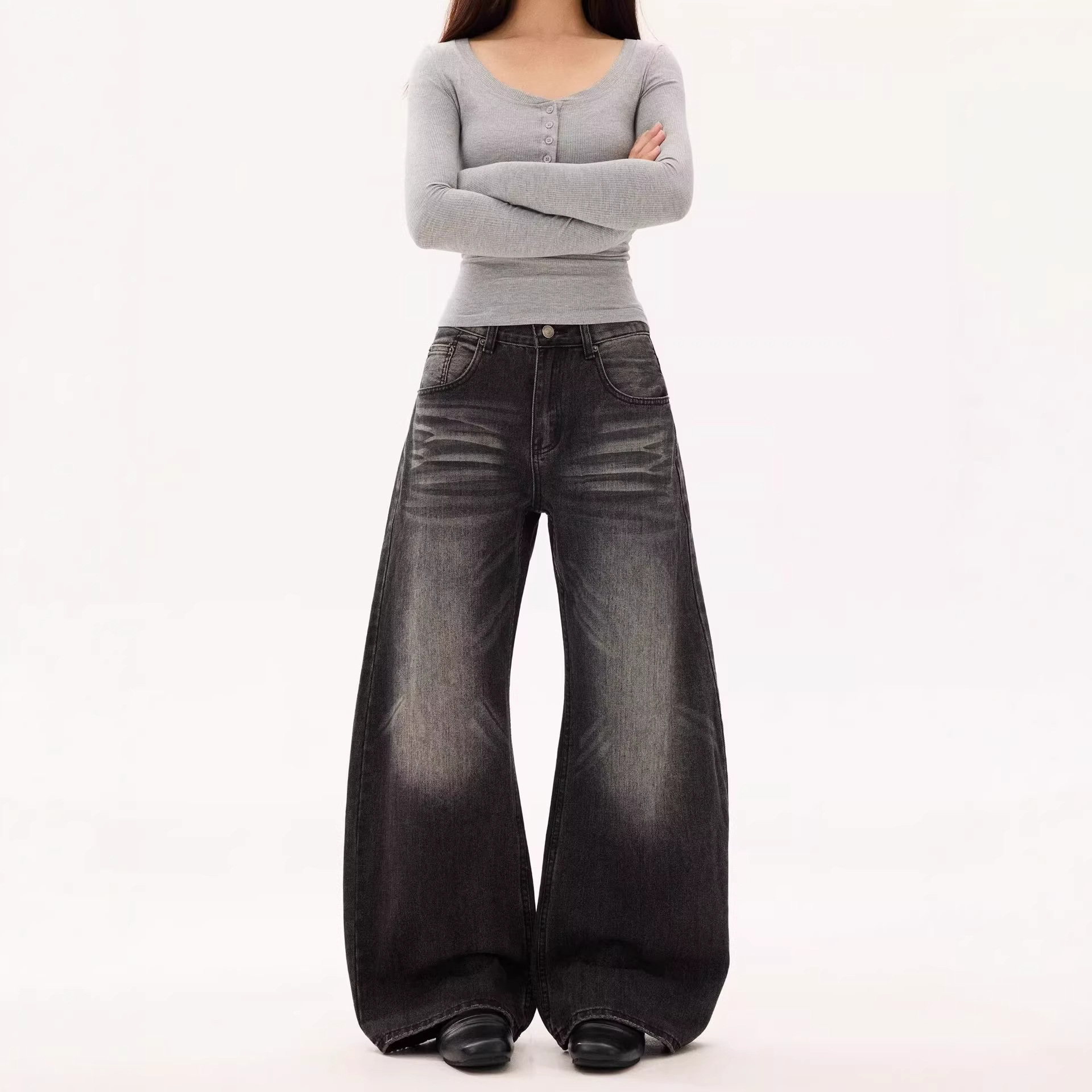 Pantalones de Jeans Relajados con Efecto Lava Gato — imagen 4