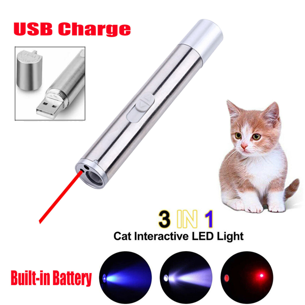 2PCS 3 in1 1mw USB Rechargeable Pet Toy Pen Flashlight Red laser Beam UV Light 3-Modes Lamp — image 11