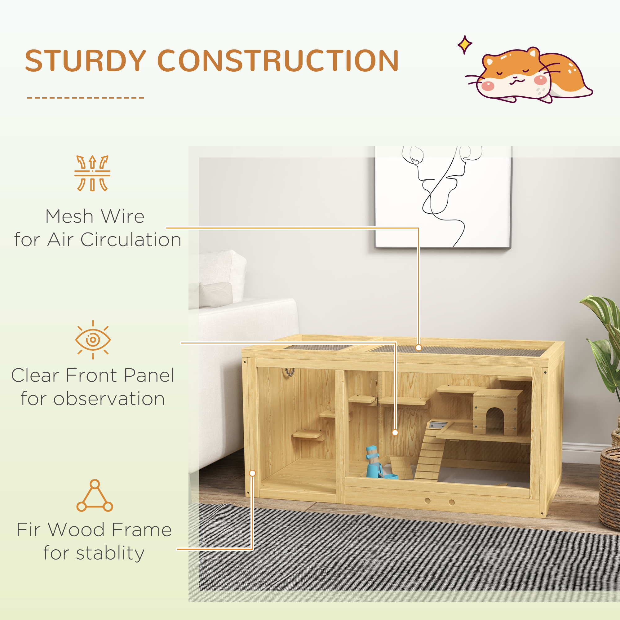 Caja de Hamster de Madera Grande con Plataforma Extraíble, Señales y Escalera — imagen 7