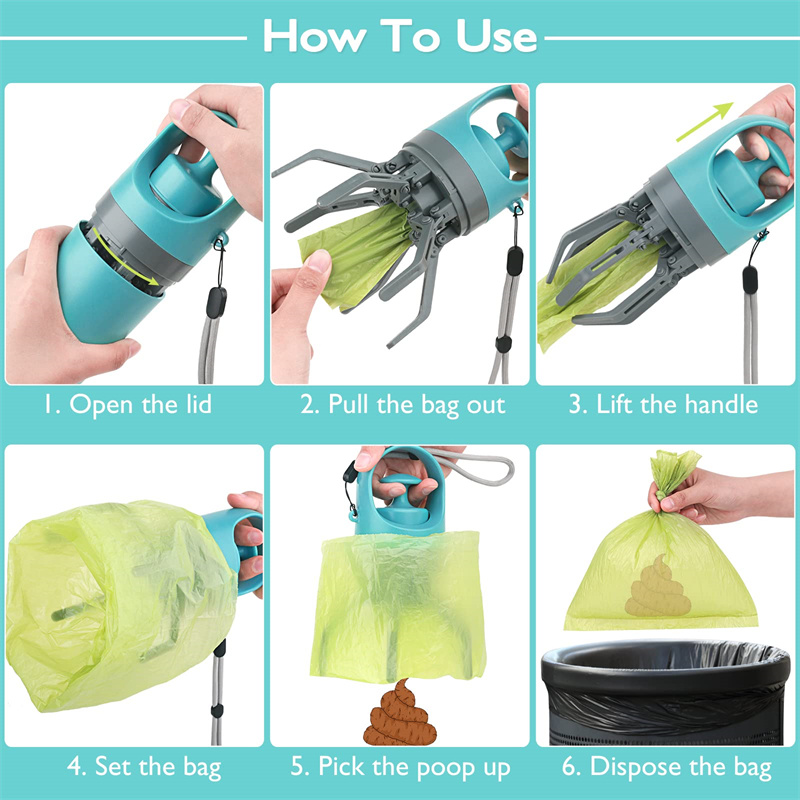Soplador Portátil Ligero de Heces Caninas con Dispensador Integrado de Bolsas para Recoger Excrementos de Perros con Ganchos de 8 Patas — imagen 18