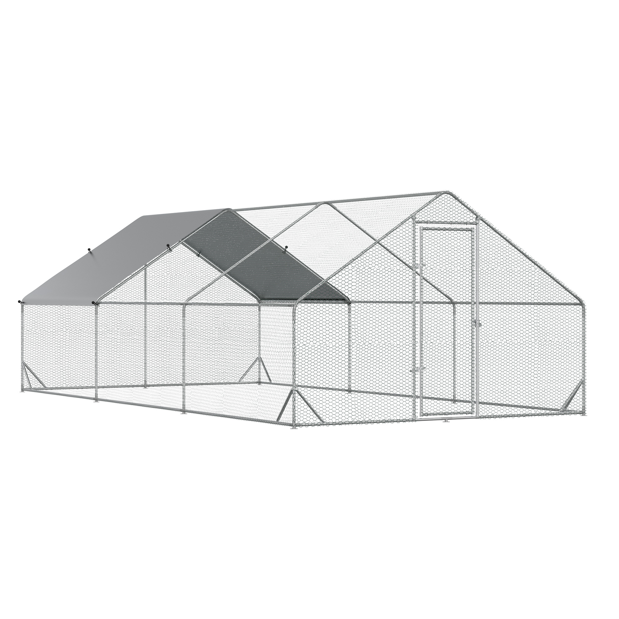 PawHut Large Chicken Coop Metal Chicken Run With Waterproof And Anti-UV Cover, Spire Shaped Walk In Fence Cage Hen House For Outdoor And Yard Farm Use, 1 Tube Diameter, 9.8 X 19.7'X 6.6 — imagen 1