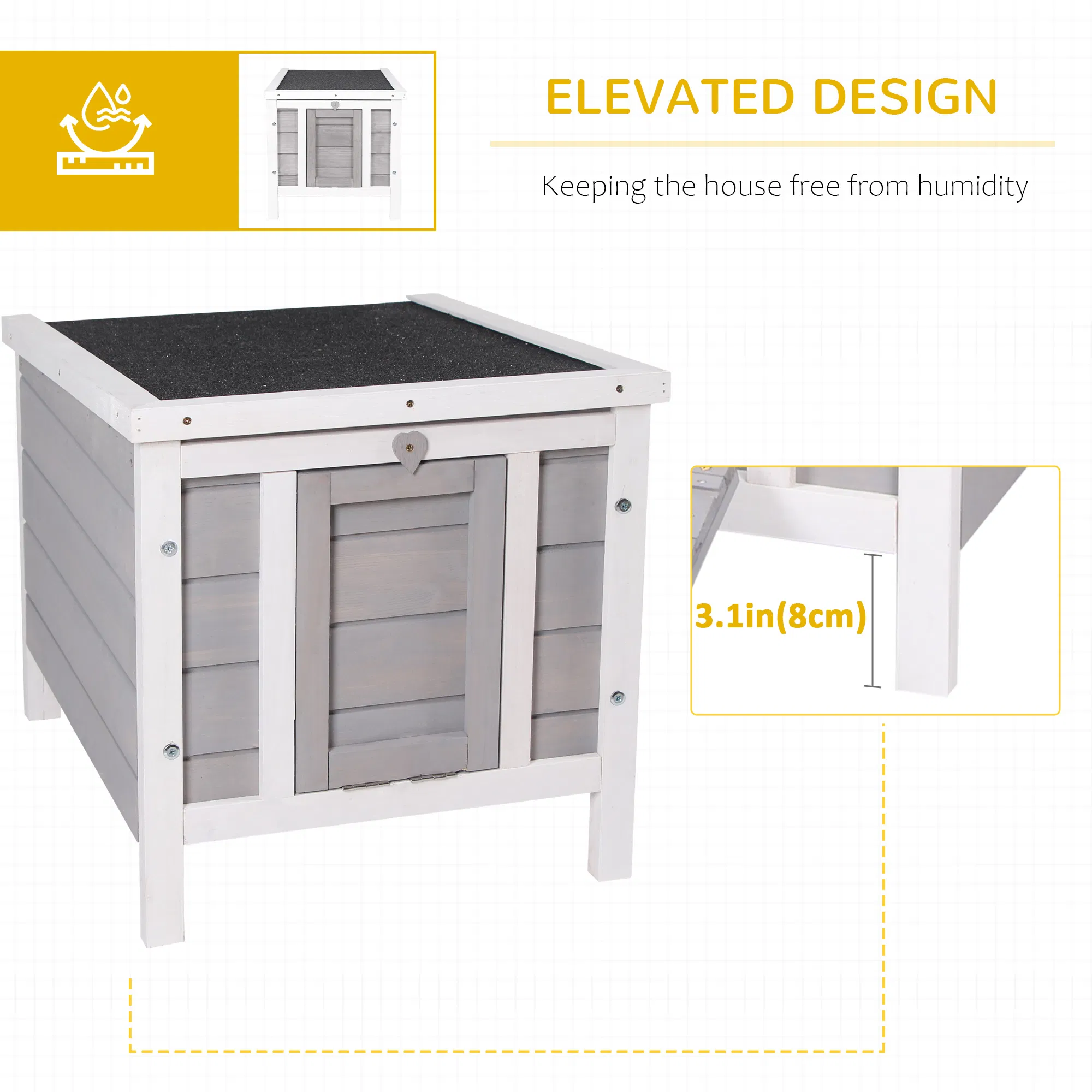 Wooden Rabbit Hutch Bunny Cage Outdoor Cat House Guinea Pig Cage Duck Shelter, Indoor Outdoor Use, 20"x16.5"x17", Grey — image 5