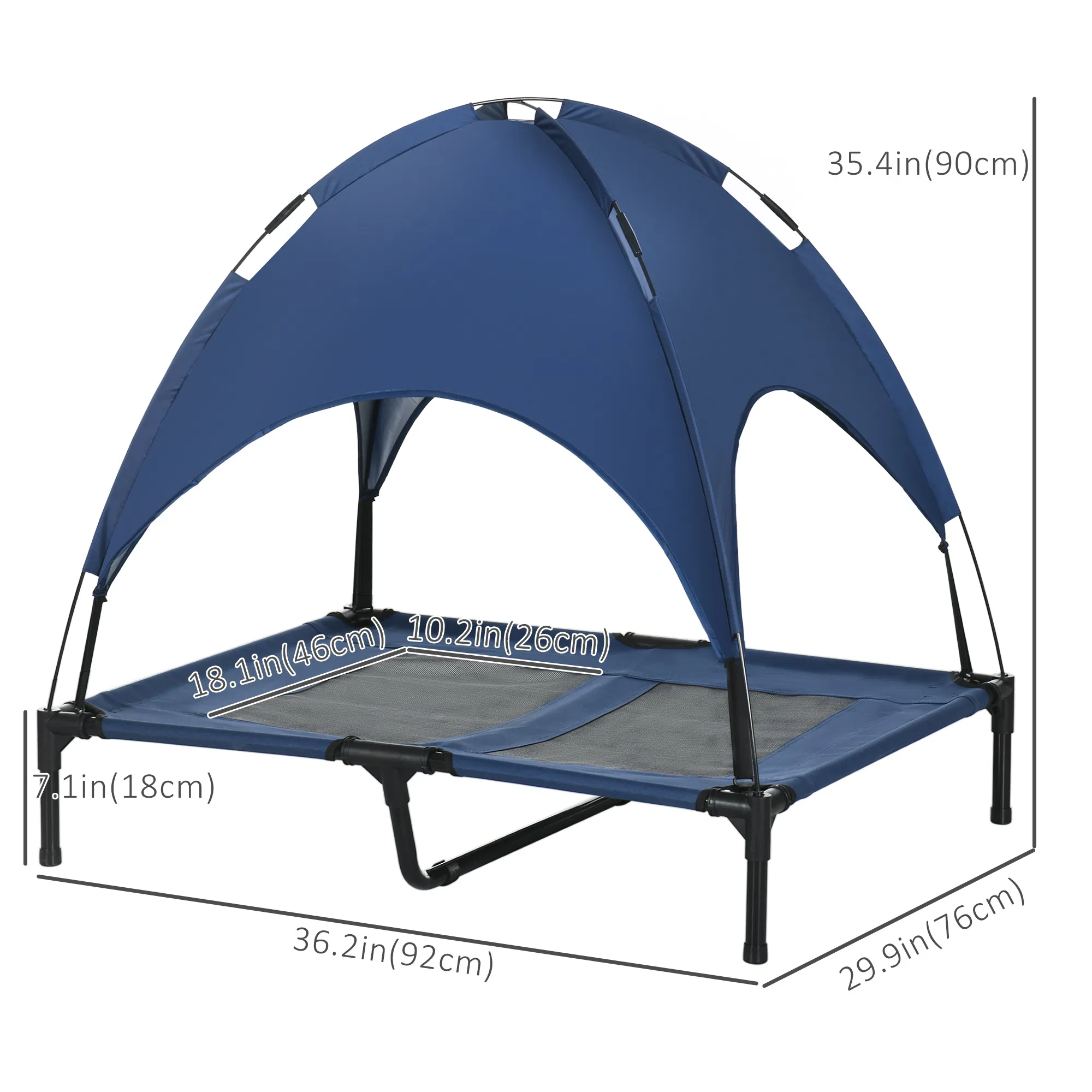 Elevated Dog Bed with Canopy, Portable Raised Dog Cot for L Sized Dogs, Indoor & Outdoor, 36" x 30" x 35", Dark Blue — image 5