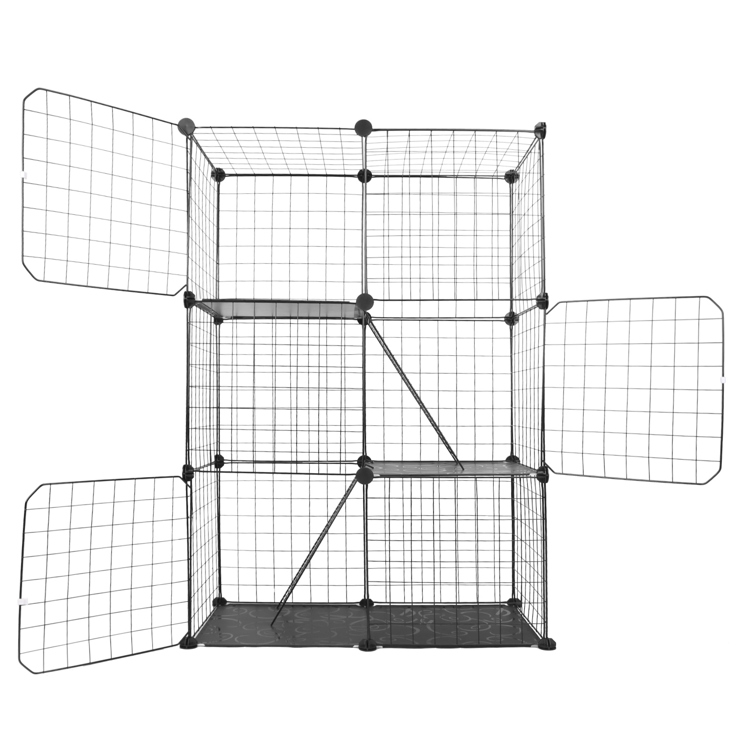 Jaula/Corral Metálico para Gatos de 3 Niveles, Casa Desmontable para Gatitos con 3 Puertas y 2 Escaleras, Amplio Espacio de Ejercicio para 1-2 Gatos, Negro — imagen 3