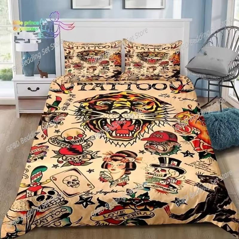 Conjunto de Ropa de Cama Ed Hardy Tattoo Tigre Cráneo para Cama Individual, Doble, Terciada, Reina o Rey - Regalo para Adultos y Niños con Impresión 3D — imagen 6
