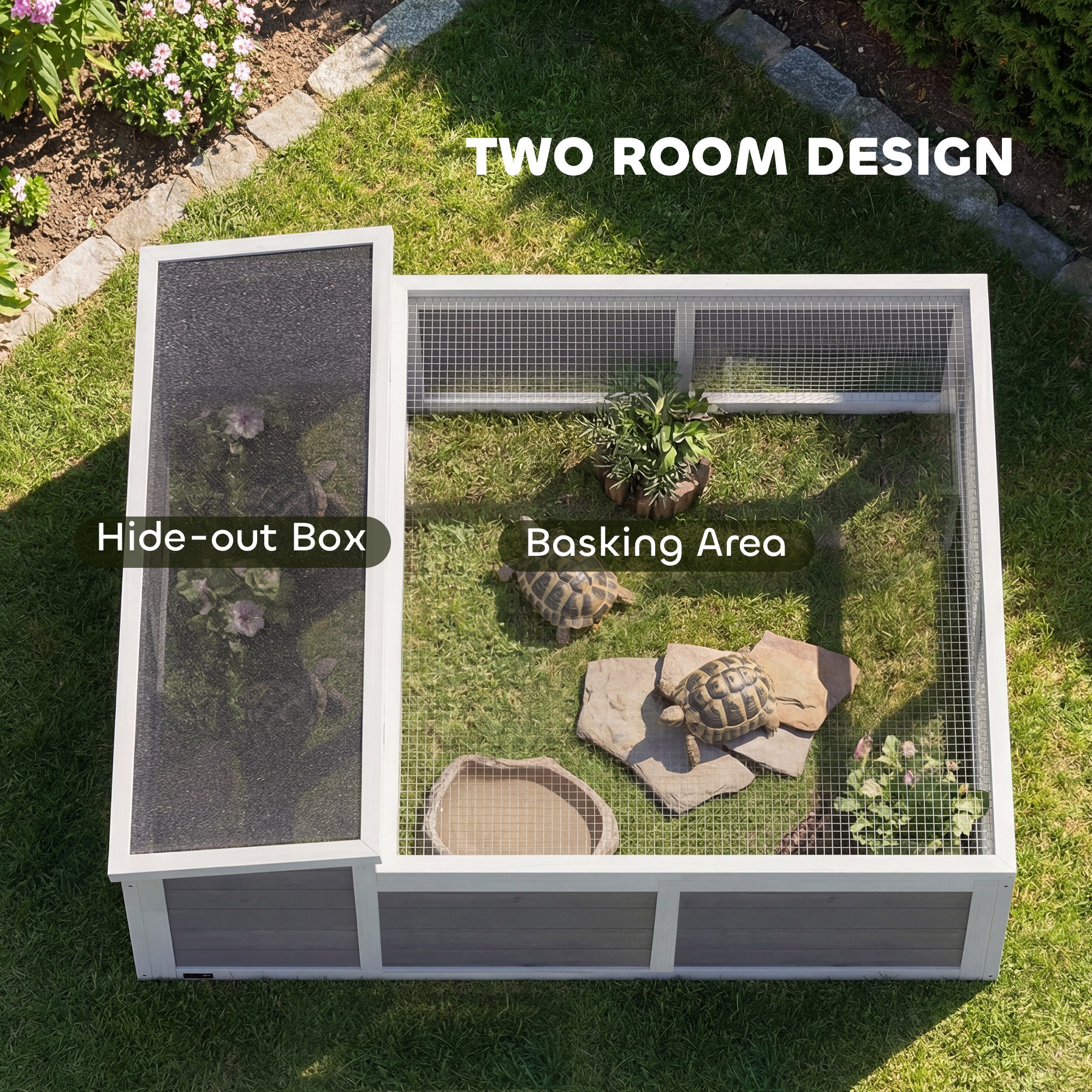 Tortoise Habitat Openable Top Wooden Tortoise Enclosure Run Area and Clear Window Dark Gray — image 5